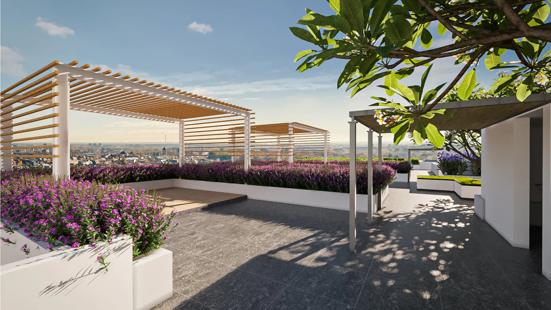Terrace pergola with city views